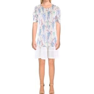 Gracia White Embroidered Floral Lace Shift Dress Plus 1X New Blue Pink Ruffle